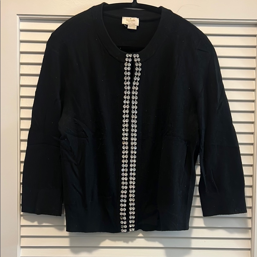 kate spade new york black cardigan with rhinestone trim